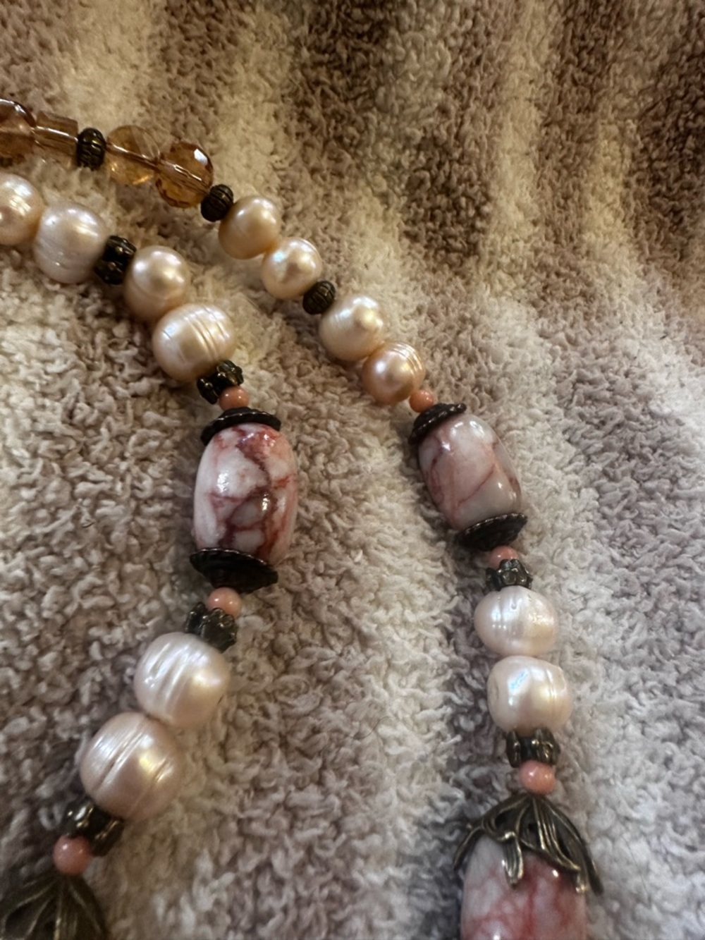 Artisan Pink Pearl and Peach Coral Necklace - Women Jewelry - Picture 10 of 13